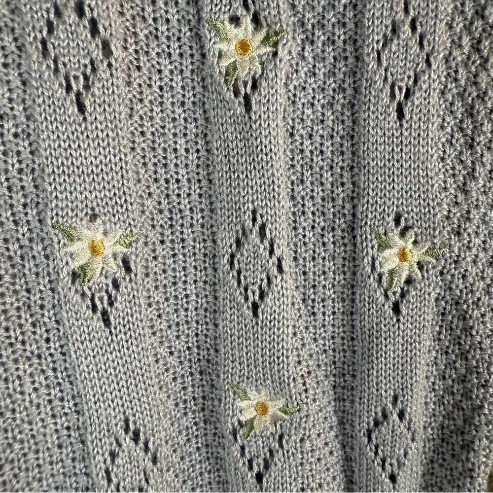 Pink Rose Cardigan Tank sweater baby blue Floral Summer Spring Women size:L - Picture 5 of 14